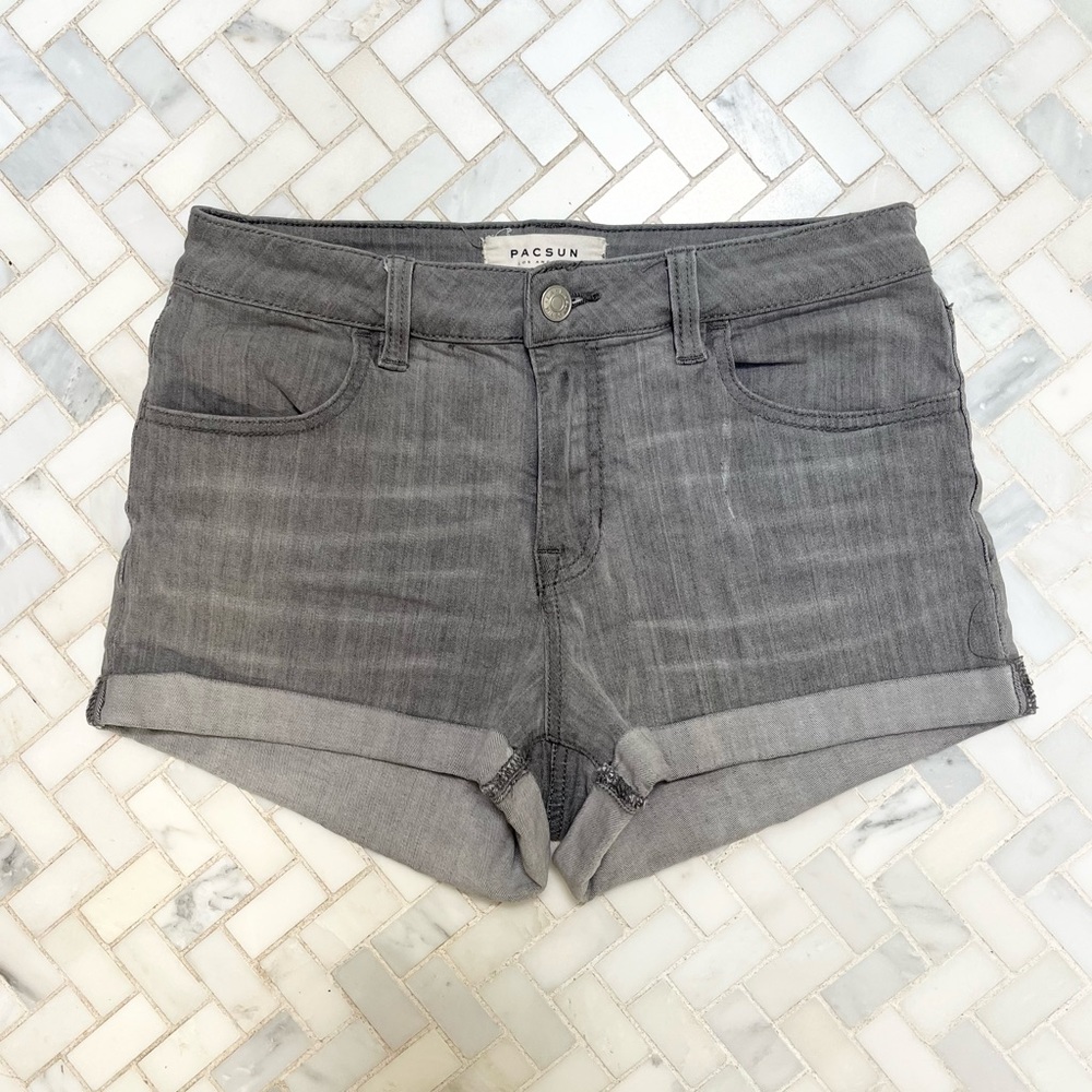 Pacsun Women’s Grey High-Rise “Super Stretch Shortie” Jean Shorts